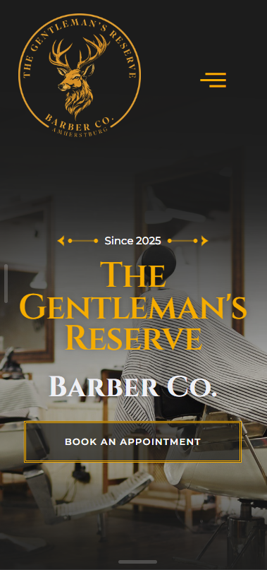 The Gentleman's Reserve Barber Co website on mobile