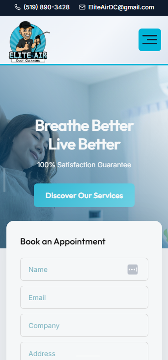 Elite Air Duct Cleaning website on mobile