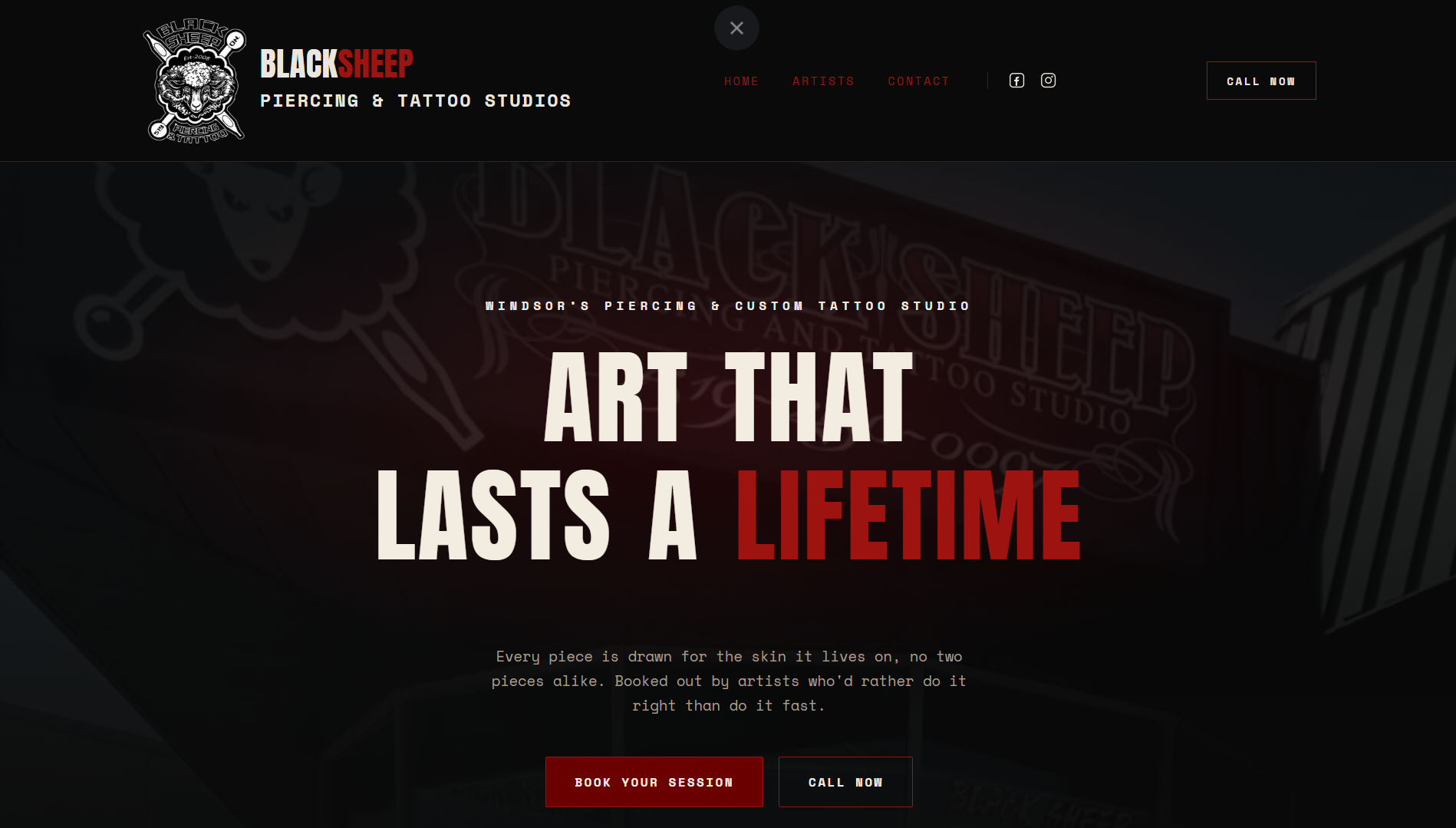 Blacksheep Tattoo & Piercing website on desktop
