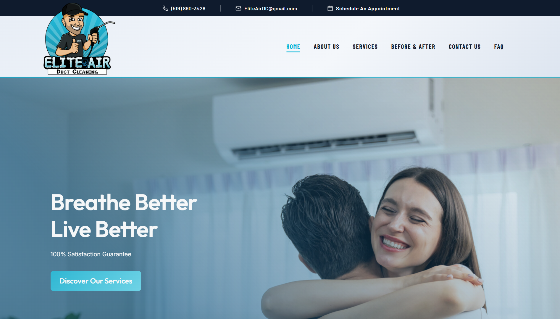 Elite Air Duct Cleaning website on desktop